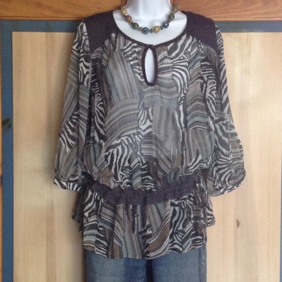 Sheer Fashionable Tunic or Blouse with Drawstrings - Picture 3 of 3